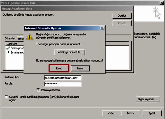Outlook Sertifika Hatası